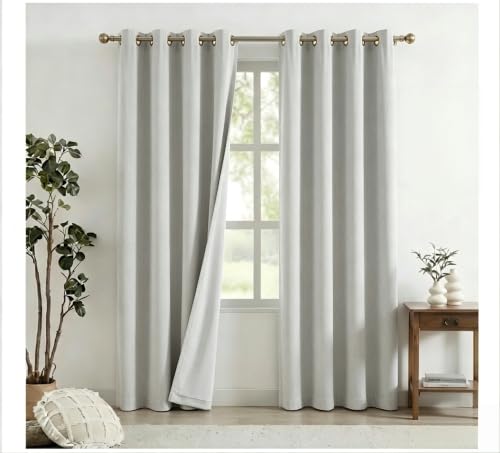 RNDRSSE Full Blackout 84 Inch Long Grommet Curtains 2 Panel Set - Linen Look Thermal Insulated Modern Window Drapes, Noise Reducing Privacy Panels for Bedroom and Living Room (Cream White) - image 1