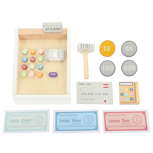 SUPVOX Caja Registradora De Madera para Niños Juguete De Simulación Desarrollo De Habilidades Manuales