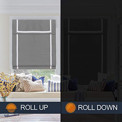 Roman Shades Window Blinds, Dark Grey Premium Blackout Window Roman Shades, Custom Washable Fabric Roman Shades For Windows, Doors, French Doors, Kitchen Windows Including White Border (1 Piece) #TOP3