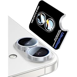 واقي عدسة كاميرا UltraGlass UNBREAK TOP 9H+ لهاتف iPhone 16 [مقاوم للكسر من الدرجة العسكرية وأطول عمرًا] واقي كاميرا 16/16 Plus من الزجاج المقسّى سهل التركيب، أبيض من التيتانيوم