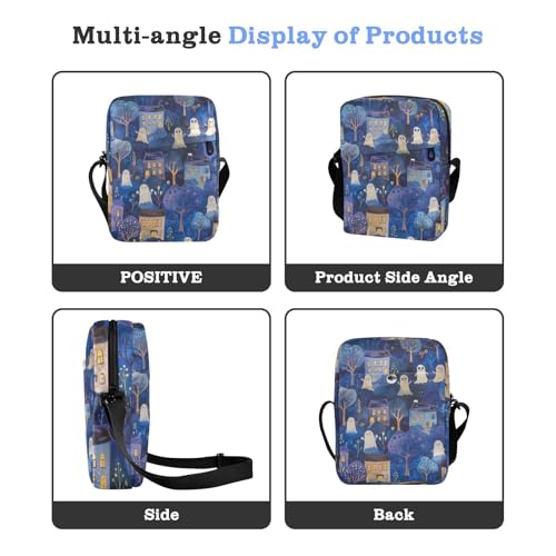 KLL Halloween Villages Blue Illustration Cut small messenger bag for men Vegan Leather mens crossbody bag Shopping Ladies Shoulder Handbags4