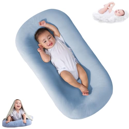Image of Saanerueen Baby Lounger, Infant Lounger, Baby Lounger for Newborn, Soft Breathable Newborn Lounger for Play & Activity (Blue)