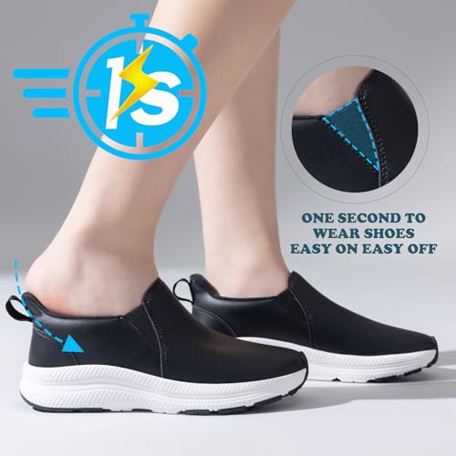 Image of ZOVE Wide Toe Box Shoes Women Wide Width Waterproof Leather Hands Free Nursing Sneakers Ultra Light Extra Wide Walking Sneakers Non-Slip Chef Diabetes Nurse Work Shoes