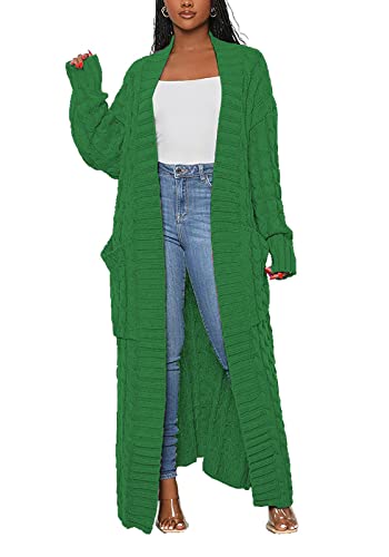 Image of Tcremisa Long Cable Knit Cardigans for Women Chunky Maxi Sweater Coat | Long Sleeve,Open Front,Ankle Length,Floor Length, Dual Pockets,Extra Knitted Duster,Loose Cozy Winter Outwear