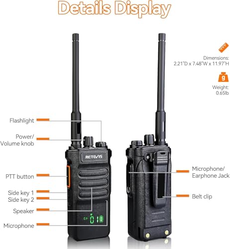 Image of Retevis RT86 2 Way Radio Long Range,Professional Radio Walkie Talkies with Earpiece,Commercial Work Radio Bulk,Rechargeable 2600mAh,Heavy Duty Two Way Radio for Industry Warehouse(10 Pack)