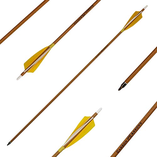 Letszhu Archery Carbon Arrows 500 Spine With Helical Real Feathers And Removable Tips For Compound Recurve Bow (6 Pack) #TOP1
