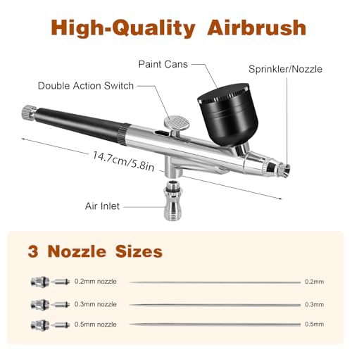 Image of Airbrush Kit with Air Compressor,25-48 PSI Airbrush 3 Nozzles &Cleaning Set