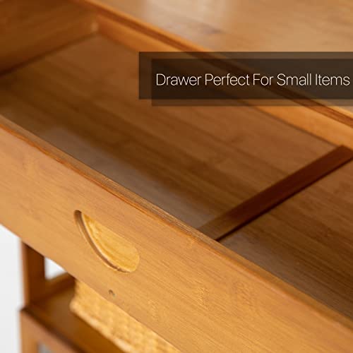 Monibloom Bamboo Kitchen Sideboard Shelf Organizer Storage Cabinet With Acrylic Doors And A Drawer Shelf Organizer For Pots And Pans Microwave Oven, Brown #TOP3