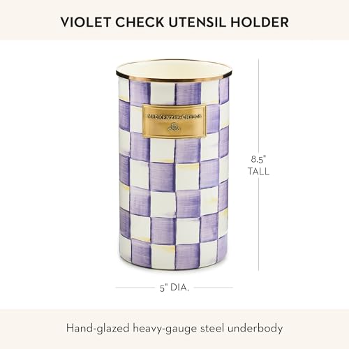 Image of MACKENZIE-CHILDS Enamel Utensil Holder, Purple-and-White Violet Check