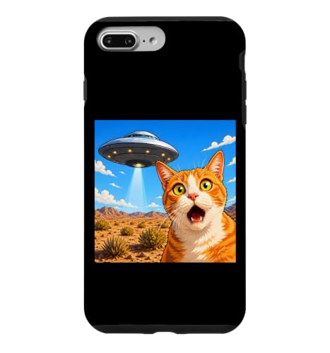 Funny Shocked Cat UFO Desert Alien Encounter Graphic �X�}�z�P�[�X iPhone 7 Plus/8 Plus �p