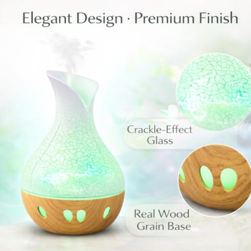 Image of Lakshiv Aroma Diffuser Humidifier for Room & Home with LED Light | Ultrasonic Cool Mist Air Humidifier for Bedroom | Essential Oil Diffuser | Wood Grain Finish | 30ml | Touch Operation (White Crystal)