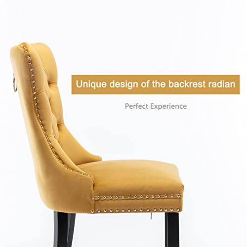 Image of Virabit Velvet Dining Chairs Set of 4, Tufted Upholstered Dining Chairs with Nailhead Back and Ring Pull Trim, Solid Wood Dining Chairs for Kitchen /Bedroom /Dining Room (Gold)