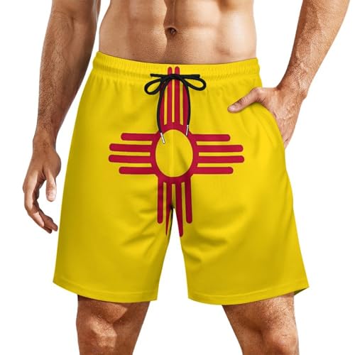 New Mexico State Flag Mens Swim Trunks Quick Dry Beach Shorts Board Shorts Swimwear Bathing Suits with Mesh Lining