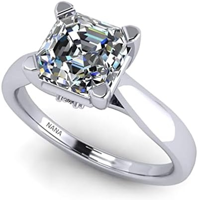 NANA Jewels Womens Silver 7.00mm (2ct) Asscher Cut Zirconia Lucita Solitaire Engagement Ring, Platinum-Plated-Silver, Size 7