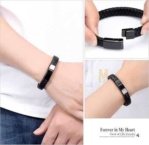 Pulsera memorial cremación de cuero genuino y acero miniatura 2