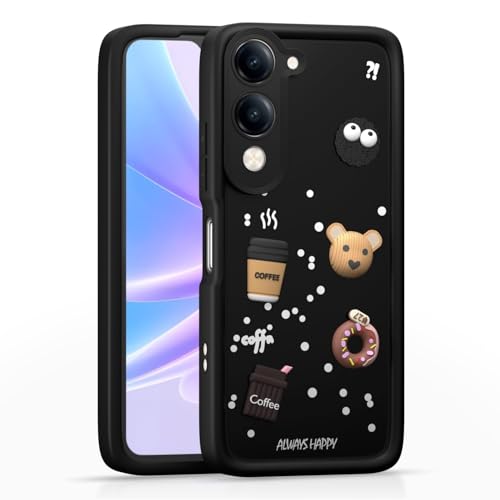 Image of Bintage Cute Fun Taddy| 3D Ball Bear| Donut| Coffee Rubber Case Camera Protection Back Cover Compatible for Vivo T4 Lite 5G - Black