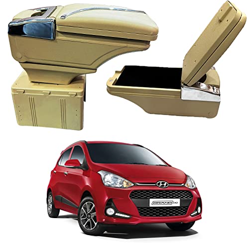 Image of Oshotto PU Leather AR-02 Car Armrest Console Box Compatible with Hyundai Grand i10 - Beige