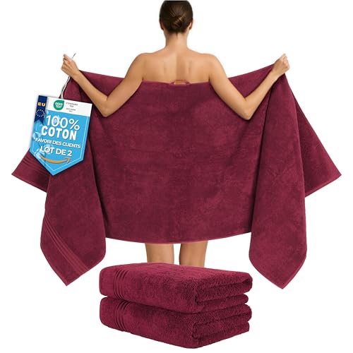 Hammetex Lot de 2 Serviettes de Bain Extra Larges, 80 x 200 cm, 500 g/m², 100% Coton, Douces et...