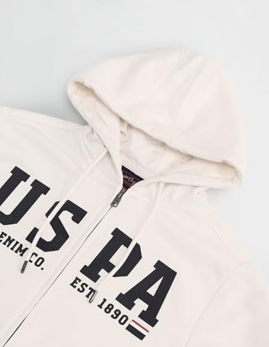 Image of U.S. Polo Assn. Denim Co. Men's White Logo Hooded Neck Long Sleeve Casual Cotton Regular Fit Sweatshirt
