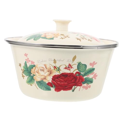 HOLIDYOYO Bassine Émaillée Rétro 22 Cm avec Couvercle en Émail, Pot de Rangement Étanche Cuisine, Bol Vintage Adapté au Stockage la Préparation Alimentaire