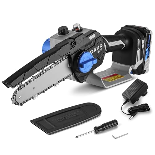 DEKOPRO Mini Chainsaw Cordless: 6 Inch Small Electric Hand Chainsaw Battery Powered Handheld Portable Power Chain Saw Garden Tools for Wood/Tree Cutting Gardening