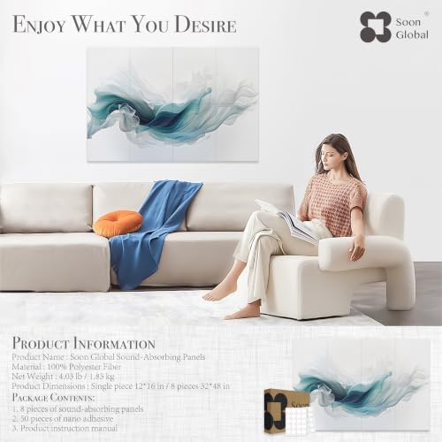 Image of Soon Global 8-Pack Acoustical Wall Panels,48 X 32 Inches Sound Absorbing Panels, Decorative Acoustical Wall Panels, Acoustic Treatment for Recording Studio, Ethereal Illumination