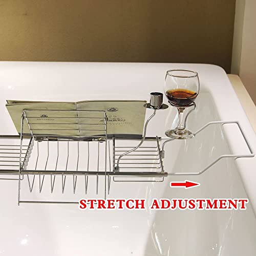 Bdl Stainless Steel Bathtub Caddy Tray, Expandable Bath Tub Table Shelf Bath Organizer With Reading Pad Rack Or Tablet Holder, Candle Holder And Including Two Wine Glass Holders (Silver) #TOP3