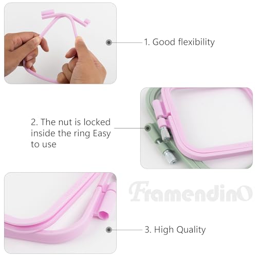 Image of Framendino, 4 Pack Size Square Embroidery Hoops Plastic Cross Stitch Reusable Frames Rings for DIY Sewing Needlework Project