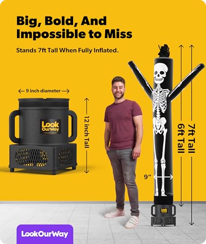 Image of LookOurWay Halloween Air Dancers Inflatable Tube Man Set | 7ft Skeleton Wacky Waving Inflatable with 12-Inch Blower | Outdoor Halloween Decorations & Halloween Blow Ups for Business or Yard Display