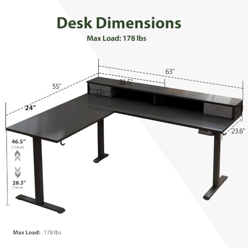 Image of Agilestic L Shaped Electric Standing Desk with 2 Drawers, 63 Inch Ergonomic Adjustable Height Desk with Storage, Corner Desk Sit Stand up Computer Table for Work Office Home, Black