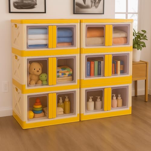 Image of MECHDEL Wardrobe Organizer for Storage /Polypropylene Foldable & Stackable Closet Basket /Cupboard Organizer for Clothes /Mounted Closet Systems (STORAGE BIN-ORANGE, 4PCS)