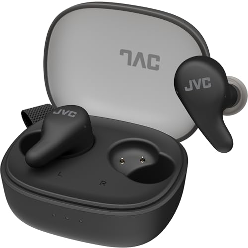 JVC Gumy Premium Auriculares Bluetooth True Wireless con Cancelación de Ruido, Bluetooth 5.4, Modo Ambiente, Baja Latencia, 26h batería, Estuche Translúcido USB-C, Negro Oliva - HA-A23T-B