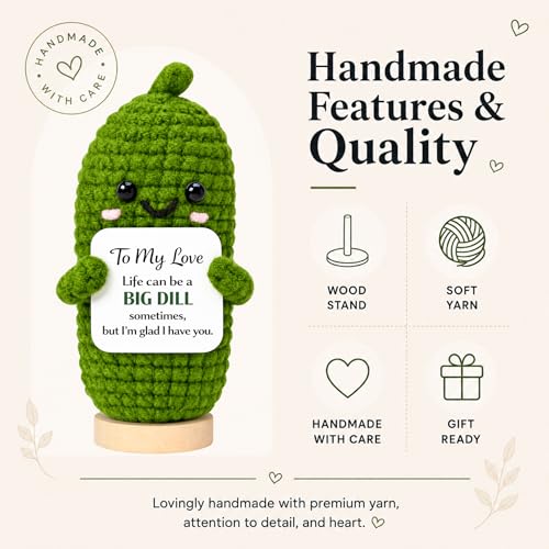 Image of Gifts for Boyfriend Girlfriend, To My Love Pickle Gift for Him Her, Funny Crochet Emotional Support Pickle with Wooden Stand, Romantic Anniversary Birthday Gifts for Husband Wife Partner
