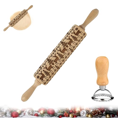 Christmas Embossed Rolling Pin & Cookie Stamps Set with Elk