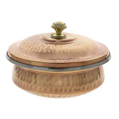PARIJAT HANDICRAFT Dinnerware Indian Set of 2 Serving Bowl Copper Tureen with Lid 700 Ml