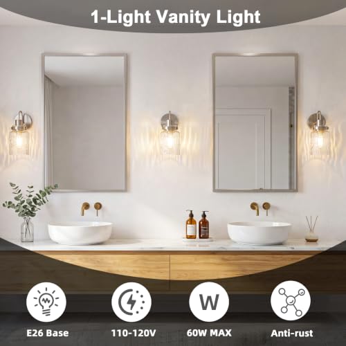 Image of 2 Pack Hammered Glass Wall Sconces Set of Two,Brushed Nickel