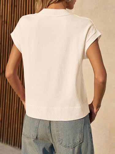 Image of Saodimallsu Womens Cap Short Sleeve Sweater Vest Summer Casual Crew Neck Loose Knit Lightweight Pullover Tank Tops