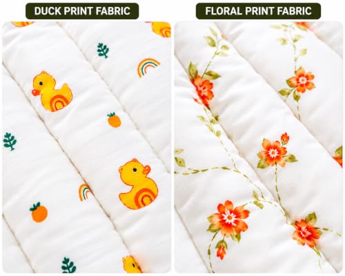 Image of kidcorner Premium Baby Mattress Combo (Pack of 2) - Ultra Soft Cloth Printed Godadi (Duck & Flower Design) | 20 x 30 Inch | Foldable & Skin Friendly Baby Godari