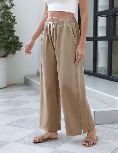Image of Athlisan Womens Baggy Wide Leg Palazzo Pants Casual Loose Drawstring Elastic Waisted Lounge Trousers with Pockets