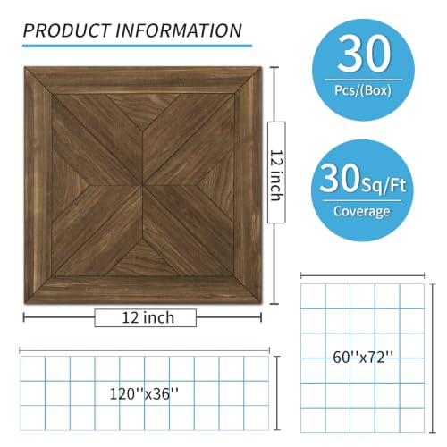 Image of Art3d 30-Pack Peel and Stick Flooring Wood Planks, 12 x 12 in, Teak