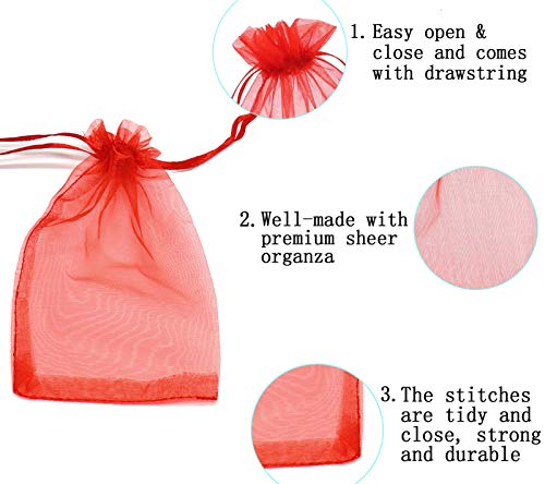 Image of Dealglad 100pcs Drawstring Organza Jewelry Candy Pouch Party Wedding Favor Gift Bags (3x4 inch, Red)