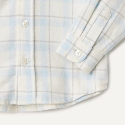Amazon Essentials X Sofia Grainge Baby Boys' Button Down Plaid Flannel Shirt, Ivory Light Blue Simple Plaid, 12 Months - image 3