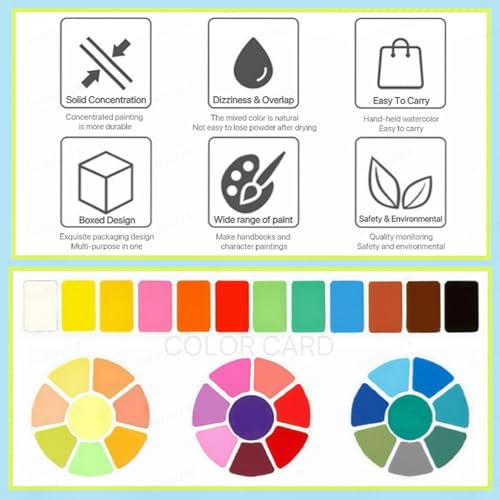 Image of Sunkizzrs Foldable Solid (36-Color) Watercolor Paint Set | Rotatable Fan Solid Watercolor Pigment Set | Portable Gouache Painting | Outdoor Sketching Palette Art Paint with Refillable Water Brush Pen (24)