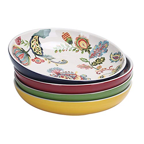Bico Protea Cynaroides Ceramic 35oz Dinner Bowls, Set of 4, for Pasta, Salad
