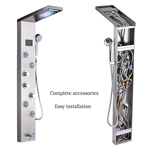 Columna de Ducha de Acero Inoxidable con Panel LED, Sistema de Ducha Cascada y Lluvia con 6 Funciones y Chorros miniatura 4