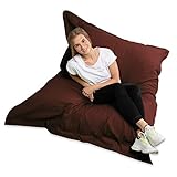 Green Bean © Square XXL Riesensitzsack 140x180 cm - TÜV geprüft - 380Liter EPS Perlen Füllung - Baumwollbezug - Indoor Sitzsack - Sitzkissen Bean Bag Bodenkissen - Braun