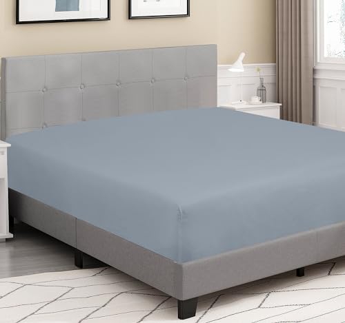 Image of ROYALE LINENS 300 Thread Count 100% Long Staple Combed Cotton Fitted Sheet Queen - Super Soft Deep Pocket Bottom Sheet - Fitted Sheets Only - Elastic Sheets (Queen, Lake Blue)