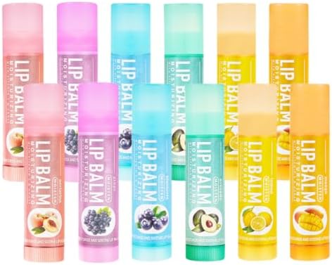 AYVROUP Bálsamo Labial,100% Hidratante Natural,Cuidado Labial de Larga Duración,Balsamo Labios para labios agrietados y secos,Regalos adecuados para dar a una niña(12PCS,6 Sabores)