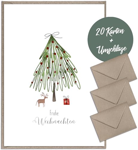 Lot de 20 cartes de Noël avec enveloppes kraft format carte pliante A6 correspondance de vœux