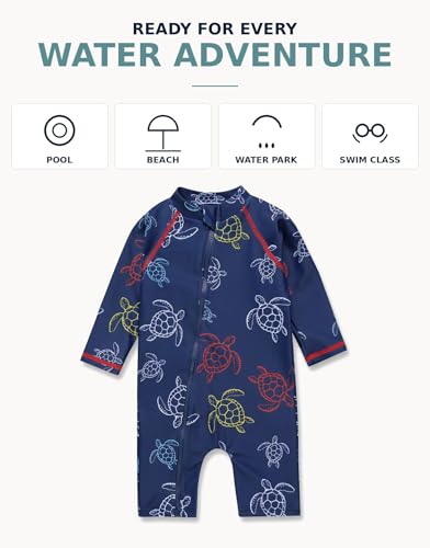 Image of VAENAIT BABY Zip & Snap Rash Guard Swimsuit, UPF 50+ One-Piece Long Sleeve Swimwear, Quick Dry Infant Beach Suit for 0~2T